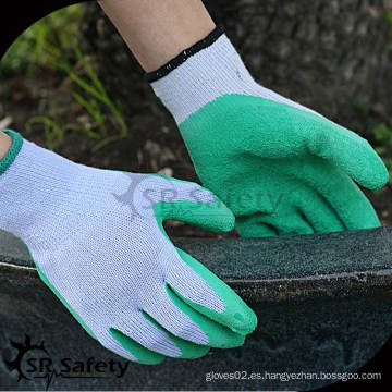 SRSAFETY revestimiento de poliéster verde de calibre 10 recubierto de látex blanco en la palma / guante de trabajo / guante de seguridad casco interior guante